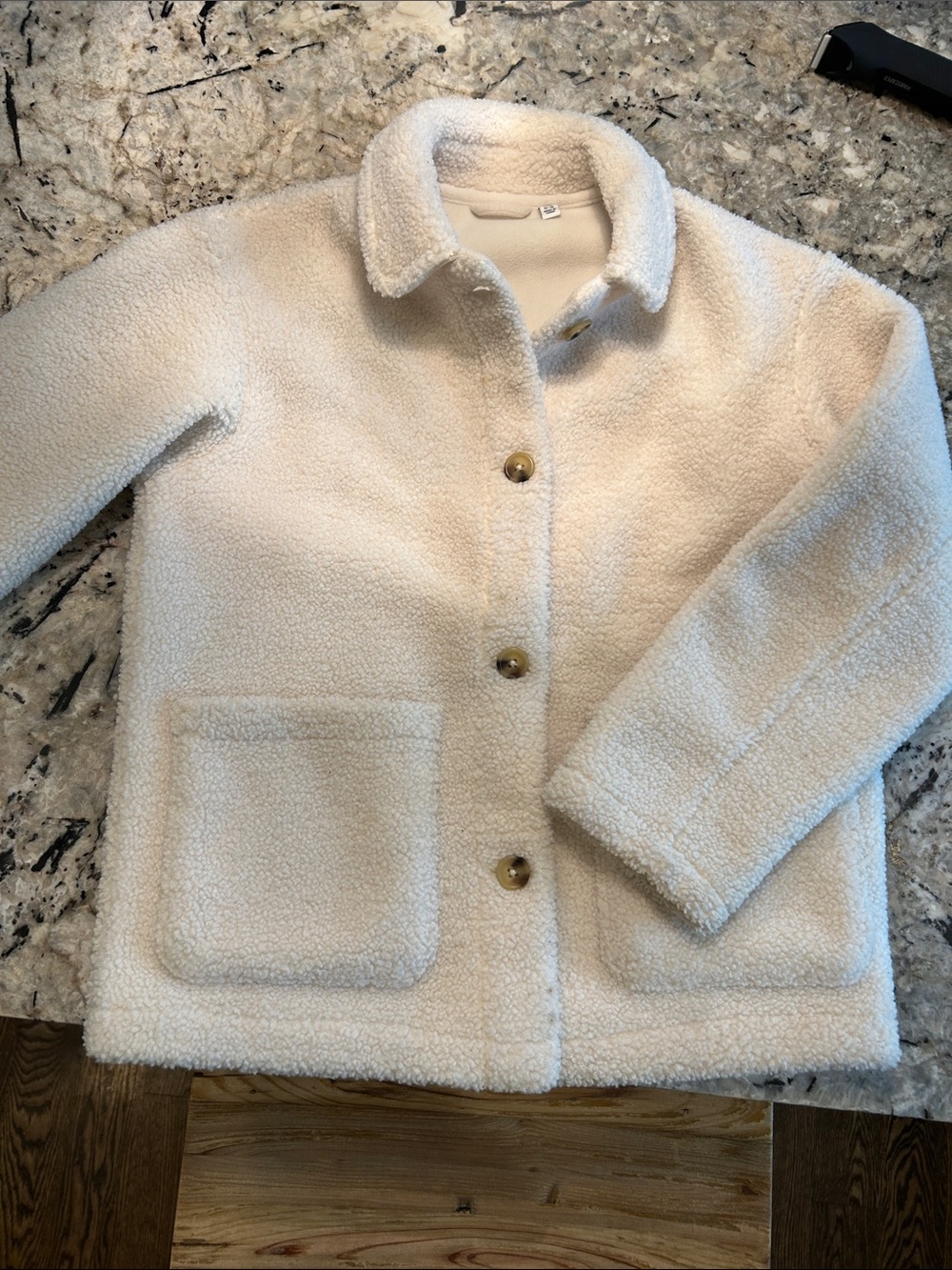 Uniqlo Kids Cream Sherpa Jacket with Button Front